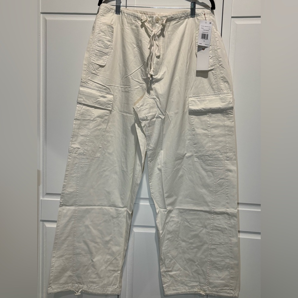 Good American Women’s Light Cream Parachute Cargo Pants